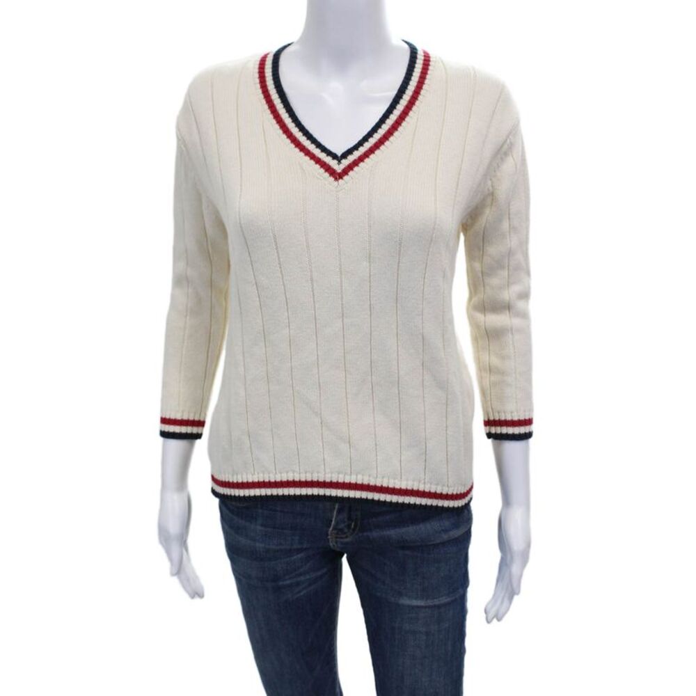 Velvet Womens Pullover Sweater Ivory V-Neck 3/4 Sleeve Size XS